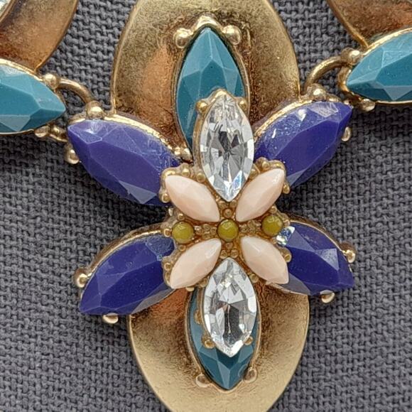J. Crew Rhinestone Frontal Necklace, Purple Green Clear Rhinestones, Floral 19" - Picture 5 of 9